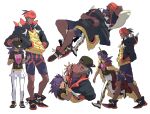  2boys baseball_cap black_footwear black_hoodie champion_uniform collared_shirt commentary_request dark-skinned_male dark_skin gym_leader hand_in_pocket hand_on_another&#039;s_head hat highres hood hoodie knees korean_commentary leggings leon_(pokemon) long_hair male_focus multiple_boys orange_headwear pillow pokemon pokemon_(game) pokemon_swsh purple_hair raihan_(pokemon) redlhzz shield_print shirt shoes short_hair short_shorts short_sleeves shorts side_slit side_slit_shorts standing sword_print undercut white_legwear white_shorts yellow_eyes younger 