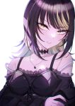  1girl bangs black_hair blonde_hair breasts choker crossed_arms eyelashes highres idolmaster idolmaster_shiny_colors ikaruga_luca jewelry koguma_poistar long_hair looking_at_viewer medium_breasts multicolored_hair necklace parted_lips simple_background solo streaked_hair upper_body yellow_eyes 