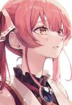  1girl artist_name commentary dated hair_ribbon heterochromia highres hololive houshou_marine myung_yi red_eyes red_hair red_ribbon ribbon short_hair simple_background solo tears upper_body virtual_youtuber white_background yellow_eyes 