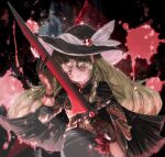  1girl blonde_hair braid brown_gloves commentary_request gloves hat highres kirisame_marisa leather leather_gloves long_hair looking_at_viewer monet one_eye_covered solo sword touhou weapon witch_hat yellow_eyes 