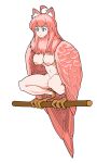  1girl ahoge animal_ear_fluff animal_ears animal_feet bangs bird_legs bird_tail blue_eyes breasts capiocapan cat_ears feathered_wings feathers harpy highres medium_breasts monster_girl neck_ruff nipples nude original pink_feathers pink_hair pink_wings simple_background solo tail tail_feathers white_background winged_arms wings 