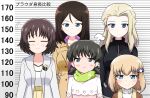  +++ 5girls :t =3 alina_(girls_und_panzer) armorganger arms_behind_back bangs bee black_hair black_shirt blonde_hair blue_eyes blush bob_cut brown_coat bug casual clara_(girls_und_panzer) closed_eyes closed_mouth coat collar eyebrows_visible_through_hair frown fume girls_und_panzer green_scarf hair_ribbon height_chart height_conscious high-waist_skirt highres insect katyusha_(girls_und_panzer) long_hair looking_at_viewer low_twintails multiple_girls nina_(girls_und_panzer) nonna_(girls_und_panzer) purple_shirt ribbon scarf shirt short_hair skirt smile standing sweatdrop sweater translated turtleneck twintails white_collar white_shirt white_sweater yellow_skirt 