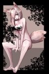  1girl animal_ears arms_between_legs barefoot breasts bright_pupils brown_hair censored completely_nude grey_eyes lamb-oic029 long_hair looking_at_viewer medium_breasts nude one_eye_covered open_mouth original sitting solo tail white_pupils 