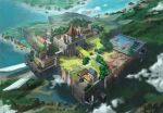  above_clouds castle fantasy floating_island from_above miso_katsu no_humans original outdoors propeller scenery 