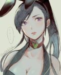  ... 1girl animal_ears black_hair breasts bright_pupils bunny_ears choker cleavage closed_mouth dragon_quest dragon_quest_xi grey_background hairband heart heart_choker long_hair looking_at_viewer martina_(dq11) miso_katsu purple_eyes red_choker simple_background solo spoken_ellipsis white_pupils 