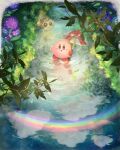  blue_eyes blush_stickers chip_(kirby) cloud dyna_blade flower highres kirby kirby_(series) leaf looking_up puddle rainbow reflective_water sakatani_yen smile sunlight umbrella water_drop 