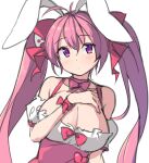  1girl ahoge animal_ears bangs bare_shoulders breasts bunny_ears closed_mouth detached_sleeves di_gi_charat dot_mouth eyebrows_visible_through_hair hair_between_eyes hair_ribbon large_breasts long_hair looking_at_viewer neck_ribbon pink_hair pink_ribbon puffy_detached_sleeves puffy_sleeves purple_eyes ribbon saiste simple_background sketch solo twintails underboob upper_body usada_hikaru white_background wrist_ribbon 