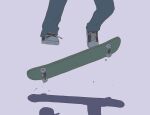  1boy absurdres avogado6 blue_pants commentary from_side head_out_of_frame highres male_focus original pants shoes simple_background skateboard skateboarding solo 