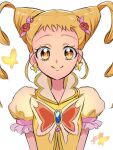  1girl artist_name blonde_hair commentary_request cure_lemonade drill_locks earrings eyelashes flower fpminnie1 hair_flower hair_ornament happy highres jewelry kasugano_urara_(yes!_precure_5) long_hair looking_at_viewer magical_girl precure puffy_short_sleeves puffy_sleeves ribbon shirt short_sleeves signature simple_background sketch smile solo twintails vest white_background yellow_eyes yes!_precure_5 yes!_precure_5_gogo! 