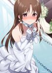  +++_(artist) 1boy bare_shoulders blush bride brown_hair bulge chain chained_wrists clenched_teeth commission crossdressing dress elbow_gloves erection erection_under_clothes gloves heart heart-shaped_pupils highres little_busters! long_dress long_hair male_focus naoe_riki nose_blush otoko_no_ko precum skeb_commission solo symbol-shaped_pupils tears teeth white_dress white_gloves 
