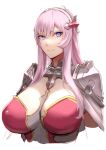  1girl armor bangs blue_eyes breasts cleavage clothing_cutout eden&#039;s_ritter hairband kageshio_(276006) large_breasts long_hair looking_at_viewer noein_(eden&#039;s_ritter) pauldrons pink_hair shoulder_armor sidelocks smile solo 