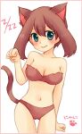  1girl alternate_costume animal_ears blue_eyes bra breasts brown_bra brown_hair brown_panties cat_day cat_ears cat_girl cat_tail cleavage extra_ears hagino_aki kemonomimi_mode may_(pokemon) navel panties paw_pose pokemon pokemon_(anime) pokemon_rse_(anime) smile solo strapless strapless_bra tail underwear underwear_only 