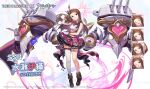  1girl artist_request azur_lane brown_hair closed_eyes full_body highres idolmaster idolmaster_(classic) long_hair looking_at_viewer minase_iori official_art one_eye_closed open_mouth pink_skirt plaid plaid_skirt promotional_art purple_eyes single_thighhigh skirt smile solo thighhighs white_legwear 