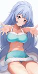  1girl bangs bare_arms bare_shoulders blue_eyes blue_panties boku_no_hero_academia breasts cleavage closed_mouth collarbone drill_hair eyebrows_visible_through_hair hadou_nejire halter_top halterneck highres hiroki_(yyqw7151) large_breasts light_blue_hair long_hair no_navel outstretched_arms panties pencil_skirt sidelocks simple_background sitting skirt smile solo twin_drills underwear very_long_hair white_background 