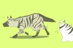  aardwolf aardwolf_(kemono_friends) animalization flying_sweatdrops highres kemono_friends no_humans plains_zebra_(kemono_friends) savanna_striped_giant_slug_(kemono_friends) simple_background slug striped tsuno_(ikkakusu) yellow_background 