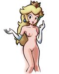  1girl blonde_hair breasts crown earrings jewelry long_hair mario_(series) middle_finger nintendo nipples nude princess_peach pussy solo super_mario super_mario_bros. uncensored 