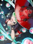  1girl black_hair bubble fingerless_gloves foreshortening from_above gloves guilty_gear guilty_gear_strive hat highres i-no pos red_headwear red_lips short_hair sunglasses tinted_eyewear witch_hat 