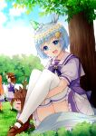  3girls animal_ears blue_eyes bow bowtie braid brown_footwear brown_hair character_doll choker closed_eyes ear_covers flower_choker french_braid frilled_skirt frills grass_wonder_(umamusume) holding_hands horse_ears horse_girl horse_tail horseshoe_ornament hugging_own_legs light_blue_hair loafers long_hair multicolored_hair multiple_girls on_grass orange_hair pleated_skirt puffy_short_sleeves puffy_sleeves purple_bow purple_neckwear purple_shirt sailor_collar sailor_shirt school_uniform seiun_sky_(umamusume) shirt shoes short_hair short_sleeves sidelocks silence_suzuka_(umamusume) sitting skirt special_week_(umamusume) stuffed_toy tail tekehiro thighhighs tracen_school_uniform tree two-tone_hair umamusume white_hair white_legwear white_skirt 