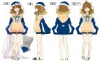  1girl absurdres amicia_michella anonymous_(nijisanji) bangs bike_shorts black_shorts blue_headwear blue_jacket blush character_sheet closed_mouth collarbone full_body green_eyes highres holding holding_stuffed_toy hood hoodie jacket jacket_removed looking_at_viewer multiple_views nijisanji nijisanji_id off_shoulder official_art orange_hoodie sandals shorts sleeves_past_wrists smile standing straight-on stuffed_animal stuffed_penguin stuffed_toy transparent_background virtual_youtuber 