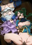  2boys 2girls absurdres arms_behind_back bdsm belt blue_eyes bondage boots bottomless bound breasts breasts_outside censored clothes_lift cum cum_in_pussy cum_on_body cum_on_breasts earrings fire_emblem fire_emblem:_the_blazing_blade florina_(fire_emblem) gag green_eyes green_hair group_sex highres himemura_saki jewelry long_hair lying lyn_(fire_emblem) medium_breasts mosaic_censoring multiple_boys multiple_girls nipples on_back open_clothes orgy penis ponytail purple_hair pussy rape restrained rolling_eyes rope saliva sex shirt_lift spread_legs tears thigh_boots thighhighs tied_up torn_clothes wooden_table 