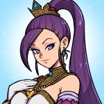  1girl akairiot bare_shoulders bracelet choker dragon_quest dragon_quest_xi jewelry long_hair looking_at_viewer martina_(dq11) ponytail purple_eyes purple_hair simple_background smile solo very_long_hair 