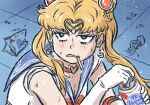  1girl beer_can bishoujo_senshi_sailor_moon black_eyes blonde_hair blue_sailor_collar breasts can choker cigarette cleavage crescent crescent_earrings derivative_work earrings elbow_gloves english_commentary gloves hair_over_shoulder heart heart_choker jewelry long_hair meme pabst_blue_ribbon red_choker sailor_collar sailor_moon sailor_moon_redraw_challenge sailor_senshi_uniform screencap_redraw solo truffleduster tsukino_usagi twintails upper_body very_long_hair white_gloves 