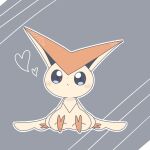  animal_focus blue_eyes blush blush_stickers closed_mouth commentary_request expressionless full_body gen_5_pokemon grey_background heart legendary_pokemon looking_at_viewer mythical_pokemon no_humans outline pokemon pokemon_(creature) ronen simple_background sitting solo star_(symbol) straight-on victini white_outline 