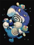  black_background clenched_hand english_commentary evolutionary_line gen_1_pokemon gloves highres mosaur no_humans pokemon pokemon_(creature) poliwag poliwhirl poliwrath scar scar_across_eye simple_background white_gloves 