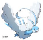  altaria black_eyes blurry commentary_request flying full_body gen_3_pokemon morio_(poke_orio) no_humans number open_mouth pokedex_number pokemon pokemon_(creature) smile solo 