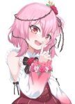  1girl bubukka eyebrows_visible_through_hair fingernails flower hair_between_eyes hair_flower hair_ornament index_finger_raised looking_at_viewer nijisanji nijisanji_en red_eyes rosemi_lovelock short_hair simple_background solo upper_body virtual_youtuber white_background 