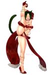  1girl animal_ears anklet arm_behind_head arm_up artist_name breasts cat_ears cat_tail commission dancer_(final_fantasy) facial_mark final_fantasy final_fantasy_xiv green_eyes green_hair high_heels jewelry miqo&#039;te navel one_eye_closed open_mouth panties red_footwear red_panties short_hair simple_background solo split standing standing_on_one_leg standing_split tail teeth uliel underwear upper_teeth white_background 