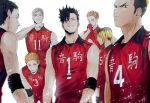  6+boys black_hair blonde_hair brown_hair elbow_pads fukunaga_shouhei grey_hair haiba_lev haikyuu!! inuoka_sou kozume_kenma kuroo_tetsurou looking_at_viewer male_focus multicolored_hair multiple_boys parted_lips shirt short_hair sleeveless sleeveless_shirt smile sportswear toned toned_male two-tone_hair ummm_mmma volleyball_uniform yaku_morisuke yamamoto_taketora 