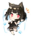  1girl :3 animal_ear_fluff animal_ears babydoll bangs bare_shoulders black_babydoll black_hair black_panties blunt_bangs blush breasts character_request chibi cleavage closed_mouth copyright_request dog_ears extra_ears hair_ribbon lingerie looking_at_viewer lowres medium_breasts minoa_(lastswallow) notice_lines panties paw_print paw_print_background red_eyes ribbon scrunchie see-through shiny shiny_hair sidelocks simple_background solo thigh_strap two_side_up underwear underwear_only white_background wrist_scrunchie 