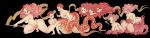  6+girls absurdres black_background breasts cleavage disembodied_head hair_bun highres holding lamia long_hair medium_breasts monster_girl multiple_girls nipples no_mouth no_nose nude original panoramango pink_hair profile red_hair ribs short_hair simple_background 
