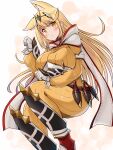  1girl animal_ears bangs blonde_hair bodysuit breasts cat_ears cosplay highres kurokaze_no_sora large_breasts long_hair mythra_(xenoblade) nia_(xenoblade) nia_(xenoblade)_(cosplay) solo swept_bangs very_long_hair xenoblade_chronicles_(series) xenoblade_chronicles_2 yellow_bodysuit yellow_eyes 