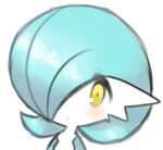  1girl alternate_color bangs blue_hair blue_skin blush bob_cut colored_skin commentary dot_mouth eyebrows_visible_through_hair face gardevoir gen_3_pokemon hair_over_one_eye light_blush looking_at_viewer lotosu lowres multicolored multicolored_skin pokemon pokemon_(creature) shiny shiny_hair shiny_pokemon short_hair simple_background sketch solo two-tone_skin white_background white_skin yellow_eyes 