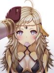  1boy 1girl absurdres ahoge bangs blonde_hair breasts circlet closed_mouth commission commissioner_upload condom condom_in_mouth fire_emblem fire_emblem_fates fire_emblem_heroes gloves grey_eyes heart heart-shaped_pupils hetero highres implied_fellatio kiran_(fire_emblem) long_hair looking_at_viewer male_hand medium_breasts mouth_hold ophelia_(fire_emblem) saikunartworks symbol-shaped_pupils 