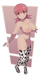  1girl animal_print breasts closed_mouth cow_print eyebrows_visible_through_hair full_body highres lamb-oic029 looking_at_viewer navel pink_eyes pink_hair pink_pubic_hair pokemon pokemon_(game) pokemon_hgss print_legwear short_hair smile solo standing white_legwear whitney_(pokemon) 