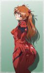  1girl ass back blue_eyes blush brown_hair cameltoe covered_nipples hair_ornament harumaki_(tenpuras16s) long_hair looking_at_viewer neon_genesis_evangelion parted_lips plugsuit silhouette solo souryuu_asuka_langley wet 