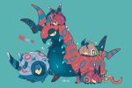  alternate_color artist_name commentary_request evolutionary_line gen_5_pokemon gen_8_pokemon green_background highres on_head pokemon pokemon_(creature) pokemon_on_head scolipede shino_(shinoru_p) shiny_pokemon signature simple_background sizzlipede sparkle spikes standing venipede whirlipede 