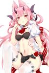  animal_ears bra devil_heavens kitsune nopan open_shirt see_through skirt_lift thighhighs 