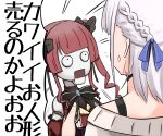  2girls angie_(resident_evil) angie_(resident_evil)_(cosplay) bra_strap braid character_doll choker cosplay green_hair highres hololive houshou_marine izu_(tea_value_lord) multiple_girls resident_evil resident_evil_village shirogane_noel translation_request virtual_youtuber 