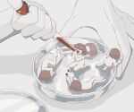  1other 5boys :d absurdres avogado6 brown_hair commentary_request completely_nude eating feeding heart highres lying miniboy multiple_boys nude on_side open_mouth original petri_dish smile symbolism syringe 