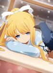  1girl air artist_request bird blonde_hair blue_eyes commentary_request crow dutch_angle hair_ribbon highres kamio_misuzu long_hair looking_at_viewer ribbon snow sora_(air) upper_body 