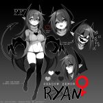  ! 1girl artist_name black_background black_hair black_sclera breasts character_name character_sheet claws colored_sclera colored_skin cropped_sweater demon_girl demon_horns demon_tail english_commentary english_text eyebrows_visible_through_hair full_body glowing glowing_eyes gradient gradient_background grey_background grey_eyes grey_skin hair_between_eyes heart highres horns large_breasts long_hair multiple_views navel open_mouth original palette_(object) panties pointy_ears ryan_(iryanic) shaded_face simple_background sweatdrop tail teeth thighhighs totallyiryanic underboob underwear very_long_hair watermark 
