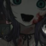  1girl black_hair blood blood_on_face blurry blurry_foreground choker close-up green_eyes horror_(theme) indoors microwave narue open_mouth original refrigerator ribbon_choker short_hair solo trash_can 