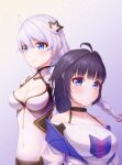  2girls absurdres antenna_hair bangs blue_eyes braid breasts cleavage crying crying_with_eyes_open hair_between_eyes highres honkai_(series) honkai_impact_3rd huge_filesize jacket kiana_kaslana kiana_kaslana_(white_comet) long_hair long_sleeves mrotan multiple_girls ponytail purple_eyes purple_hair raiden_mei raiden_mei_(striker_fulminata) shirt tears twin_braids white_hair white_jacket white_shirt 