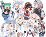  5girls animal_ear_fluff animal_ears arm_up armpit_crease armpits arms_up bare_shoulders black_eyepatch black_gloves black_headwear blonde_hair blue_hair blush braid breasts brown_hair carrot character_request cleavage cleavage_cutout closed_eyes closed_mouth clothing_cutout covered_navel crash_bandicoot crash_bandicoot_(series) cup detached_sleeves double_bun double_v dress english_text eyebrows_visible_through_hair eyepatch fang frills fur-trimmed_dress fur-trimmed_gloves fur_trim gloves green_eyes green_hair grey_hair hair_bun hair_ornament hand_on_hip hat highres holding holding_cup hololive hololive_fantasy jenimaro kneeling large_breasts light_blue_hair light_brown_hair long_hair long_sleeves looking_at_another mole mole_on_breast multicolored multicolored_hair multiple_girls muscular muscular_female older open_mouth orange_eyes panda pantyhose partially_fingerless_gloves pointy_ears puffy_sleeves rabbit_ears rabbit_tail red_eyes red_hair red_skirt shiny shiny_skin short_eyebrows short_hair shoulder_cutout simple_background single_thighhigh sketch skindentation skirt skull skull_hair_ornament sleeves_past_wrists smile sweat tail teacup teeth thigh_strap thighhighs tongue tongue_out turtleneck twintails upper_body upper_teeth v virtual_youtuber white_background white_dress white_gloves white_hair wide_sleeves 