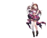  1girl artist_request azur_lane brown_hair closed_eyes full_body idolmaster idolmaster_(classic) long_hair looking_at_viewer minase_iori official_art one_eye_closed open_mouth pink_skirt plaid plaid_skirt purple_eyes single_thighhigh skirt smile solo thighhighs transparent_background white_legwear 