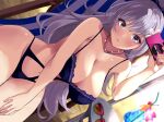  1girl azur_lane bangs beach_chair breasts cleavage clothing_cutout curvy eyebrows_visible_through_hair highres jewelry large_breasts legs_together lips navel navel_cutout necklace purple_swimsuit selfie smile solo sunglasses swimsuit thigh_gap thighs vittorio_veneto_(azur_lane) vittorio_veneto_(the_flower_of_la_spezia)_(azur_lane) wee_(weeyy) white_hair 